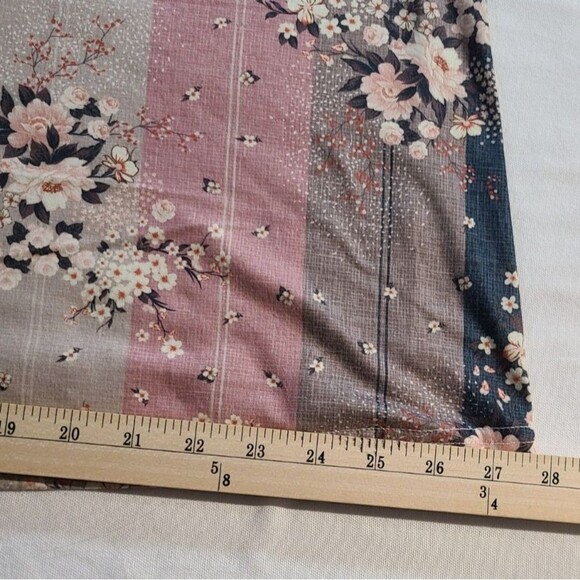 Floral Stripe Blouse XL Multicolor Zipper V-Neck Flowy Short Sleeve Top - Picture 2 of 5